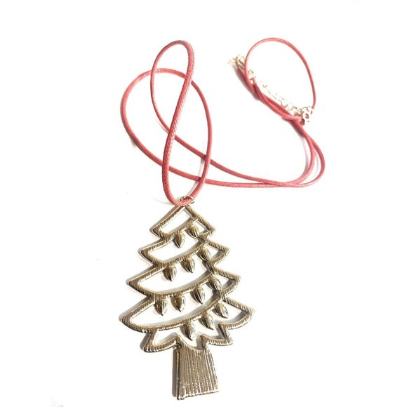 Christmas Tree Holiday Necklace on 26" Black Cord, Lobster Clasp 3" Extension - Picture 5 of 5